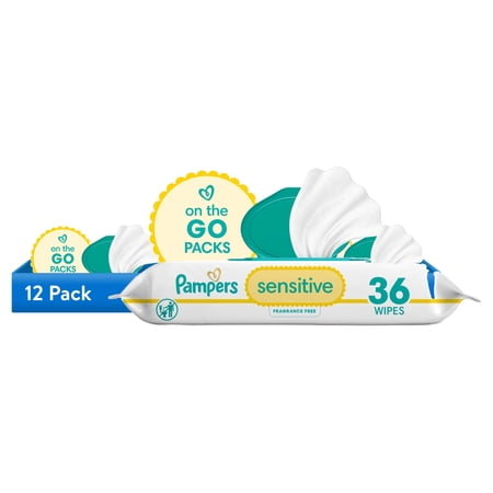 (12 pack) Pampers Sensitive Baby Wipes Fragrance Free and Hypoallergenic 36 Count 1X