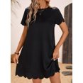 thumbnail image 3 of Women's Scalloped Hem Round Neck Short Sleeve Dress 100% Polyester Lightweight Breathable Everyday Wear Office, 3 of 7