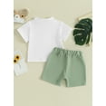 thumbnail image 5 of FEORJGP Toddler Boy Summer Clothes Infant Baby 0-3Y Short Sleeve T-Shirt Solid Color Henley Shirt Button Tops with Elastic Waist Shorts Newborn Loose Casual 2Pcs Daily Outfit, 5 of 9