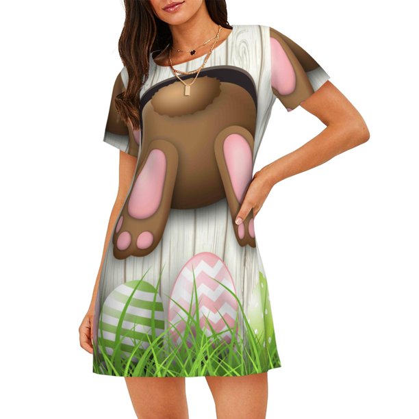 Easygdp Brown Bunny Camisón de manga corta para mujer, informal, estampado