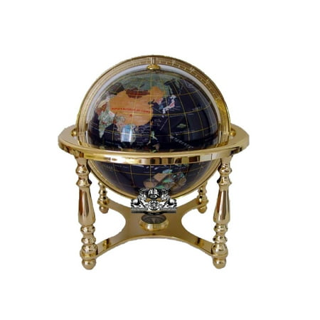 Unique Art 13-Inches Tall Table Top Blue Ocean Gemstone World Globe with Gold 4 Legs (Best Legs In The World)