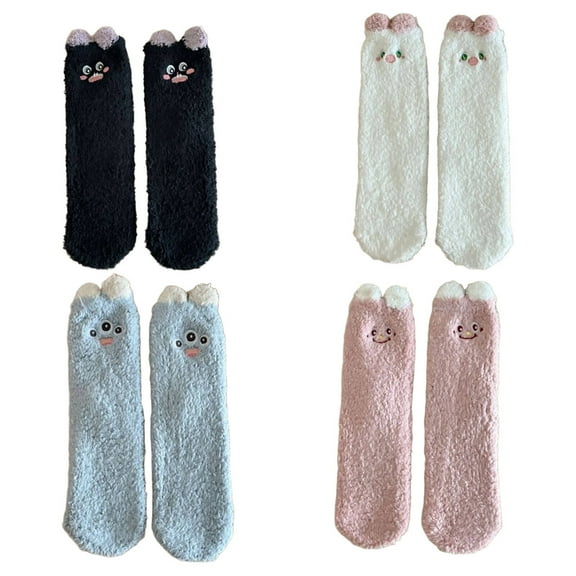 AUQ 4Pairs Socks Cozy Wear Fuzzy Socks,Comfortable Foot Care Long Socks,Style1