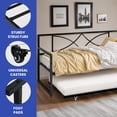 thumbnail image 4 of ModFusion – Modern Twin Daybed with Pull Out Trundle, Metal Day Bed with Adjustable Height, Twin Size Mattress Foundation with Steel Slat Support for Guest Room Living Room - Black, 4 of 7
