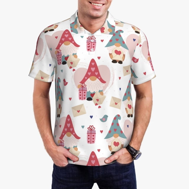 Balery Gnome With Love Letter Camisa Polo de Hombre con Estampado, de Manga Corta y Tejido Medio, Camisa Tipo Golf Polo-XX-Large