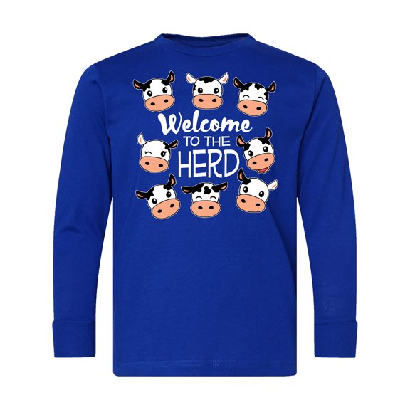 Inktastic Welcome to the Herd with Cute Black and White Holstein Cows Long Sleeve Youth T-Shirt