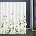 thumbnail image 2 of Blomming Bright White Cream Floral Shower Curtain, Watercolor Green Leaves Plant Bathroom Decoration Shower Curtain Sets 71x71 Inch with Hooks, 2 of 6