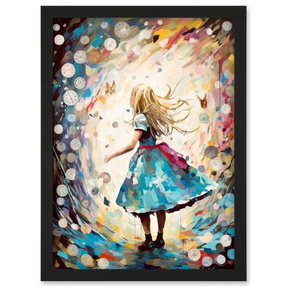 Alice in Wonderland Clocks Down the Rabbit Hole Artwork Framed Wall Art Print A4