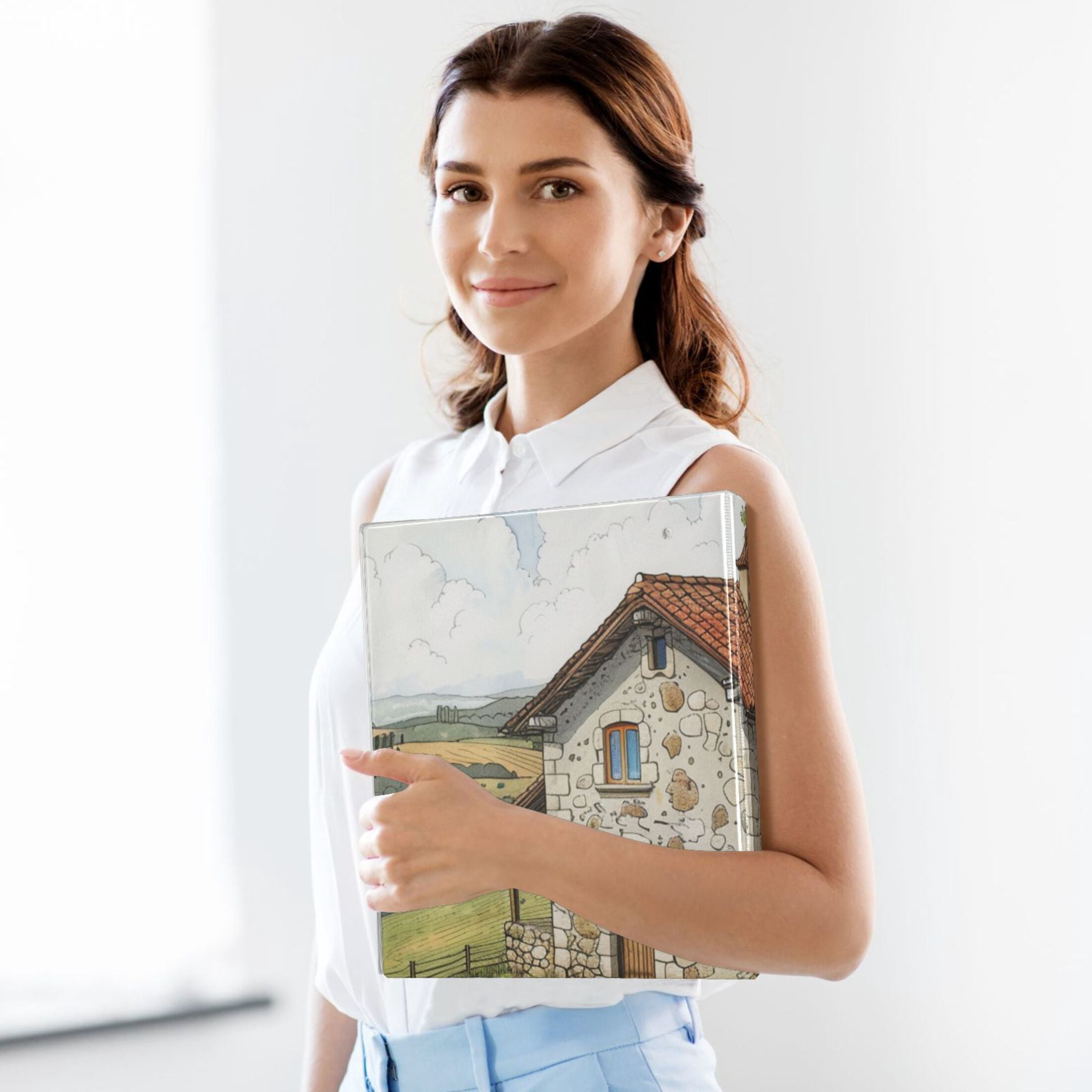 Farmhouse Trees 3 Ring Binders 1.5 inch Hardcover File Folders with Interior Pockets A4 Size Organizer for School Office Hospital