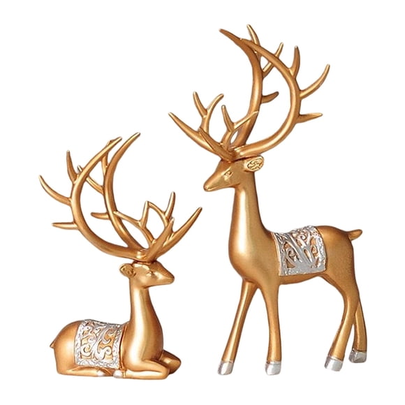 2 estatuas de reno, escultura animal, figura decorativa coleccionable, artesanía para Oro