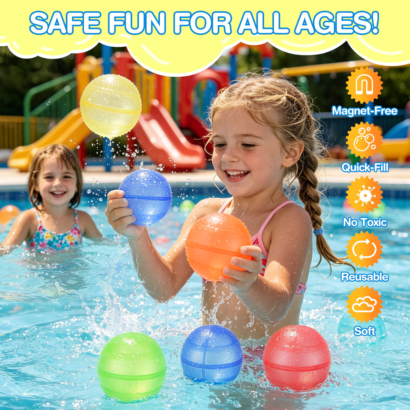 16 Count Reusable Water Balloons, Easy Fill Self Sealing Silicone Water Bombs, Soft Summer Water Toys for Family Backyard Party, Bulk Reusable Water Balloon Set