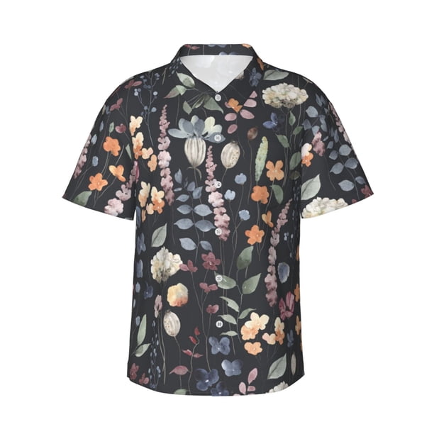 Fotbe Wildflower Watercolor 1 Camisa Hawaiana para Hombre Unisex – Camisa Casual de Verano con Botones de Manga Corta de Algodón y Lino,Large