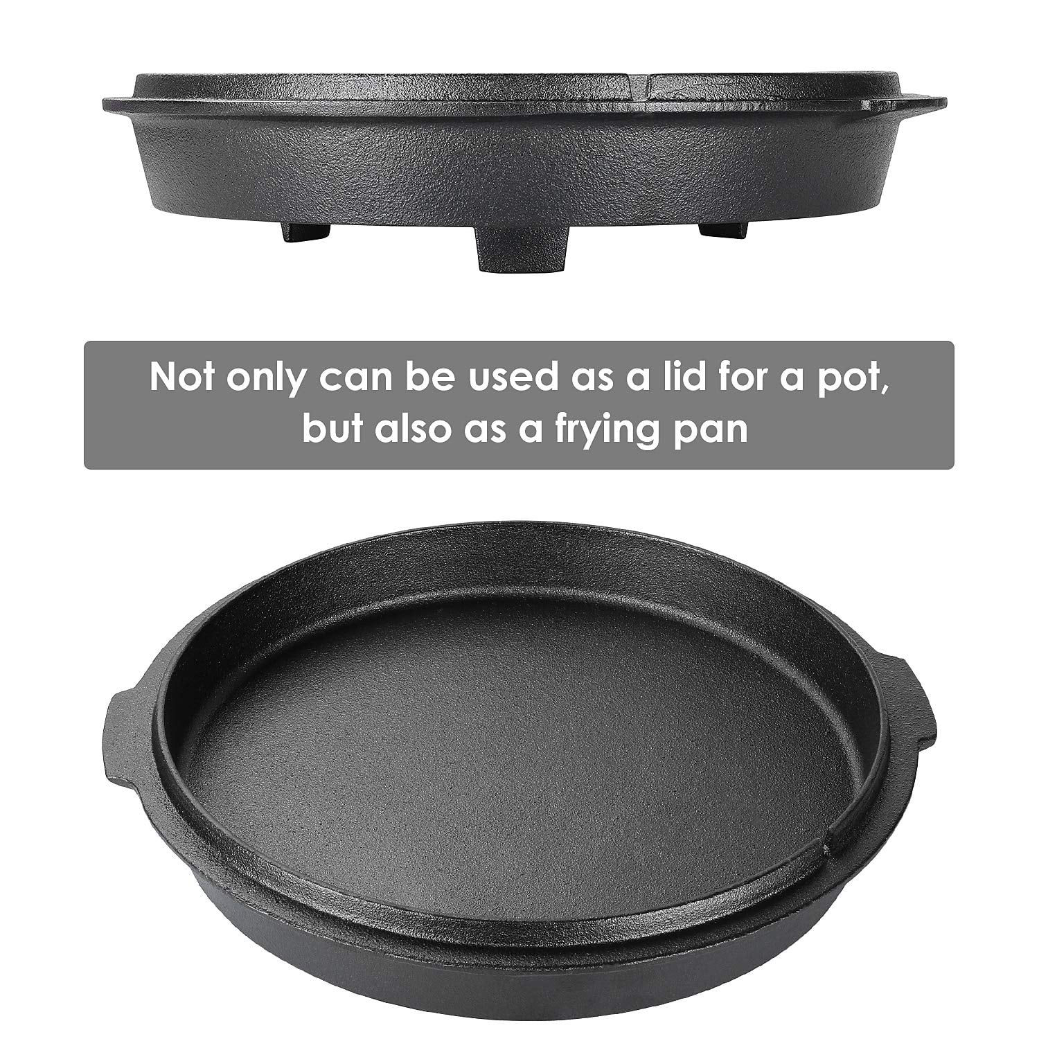 ZQBTC 2 in 1 Cookware Set Cast Iron Dutch Oven Pot 5 qt with 10 inch  Skillet Lid Use on Gas Electric Grill Stovetop BBQ Camping(5 Quart, Black)