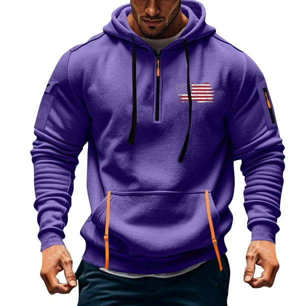 Sudadera con capucha para hombre, con estampado de bolsillo, media cremallera, cordón ajustable, informal, deportiva, de manga larga, blusa de poliéster