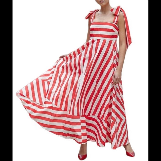 Vestido Informal de Verano con Estampado Floral, Sin Mangas y Tirantes Finos, Holgado y con para Mujer. Rojo XL