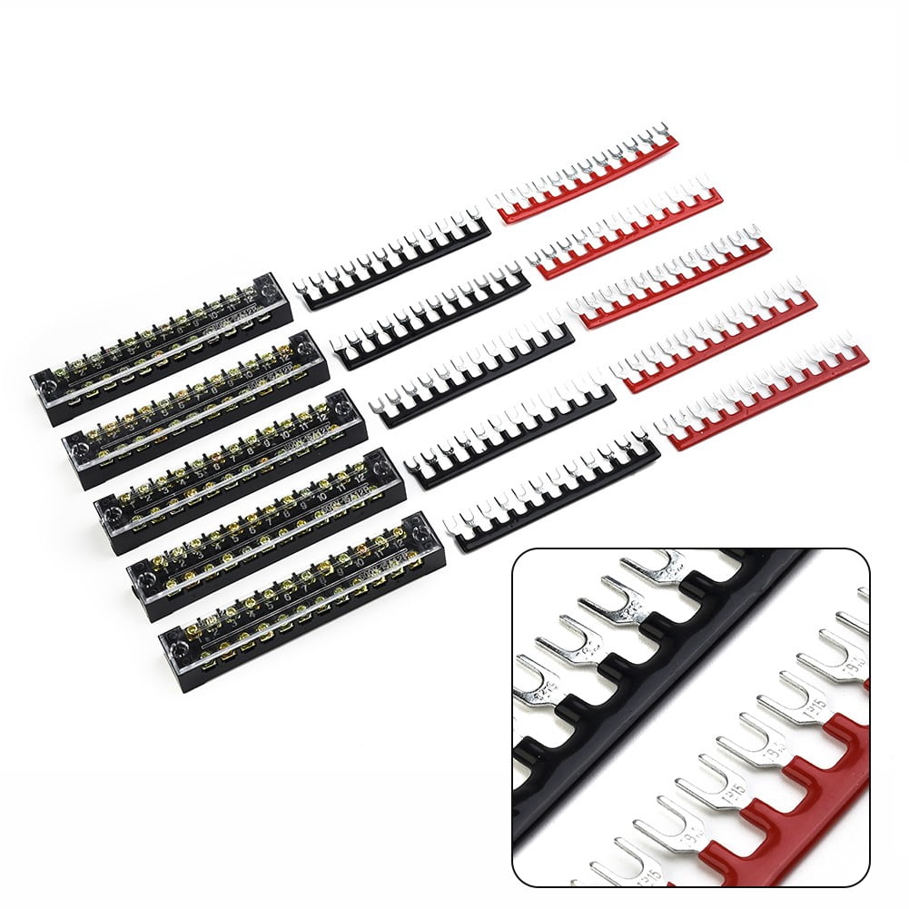 12Points Auto Marine Power Distribution Bus Bar Terminal Block Set 15A 600V
