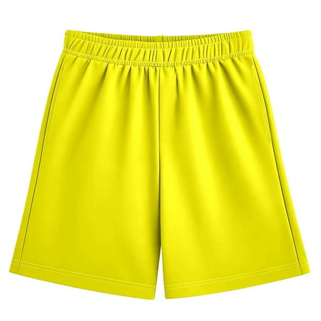 LIIPEE Girls Boys Sports Shorts Summer Comfortable Breathable Solid Color Elastic Waist Wide Leg Shorts With Pockets Baby Versatile Picnics Shorts Yellow 11-12 Years