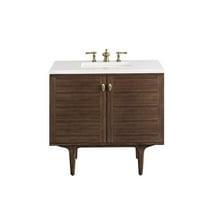James Martin Vanities 36" Single Vanity, Mid-Century Walnut w/ 3 CM White Zeus Top