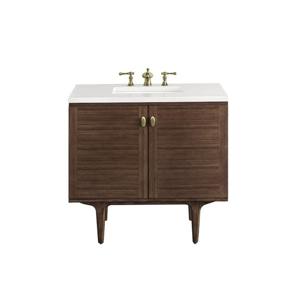James Martin Vanities 36" Single Vanity, Mid-Century Walnut w/ 3 CM White Zeus Top