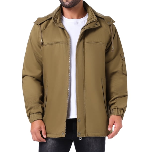 CHAQUETA PARKA DE TRABAJO CON CAPUCHA Y FORRO DE FELPA TEMPLADA INSPIRADA EN CHIC PARA HOMBRE TAMAÑO S COLOR CAQUI