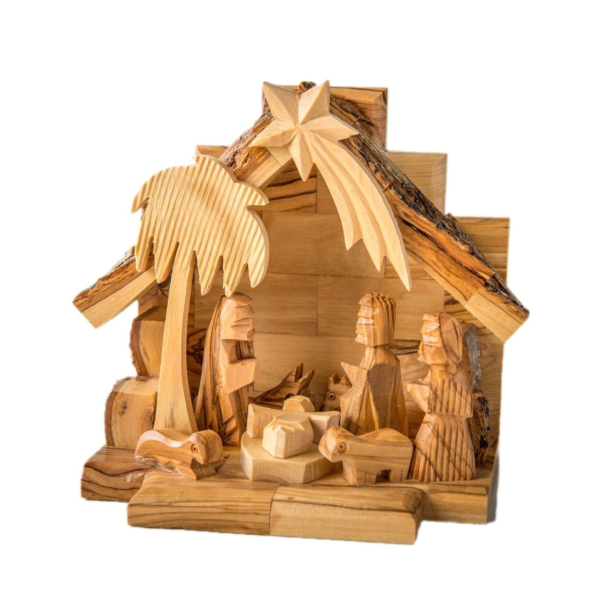 5&quot; Brown Wooden Nativity Set with Carved Figures Ornament - Walmart.com