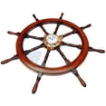 thumbnail image 3 of Nagina International Polystone Wood Porthole Clock Ship Wheel | Nautical Brass Decor | Navy Decor (42 Inches), 3 of 6