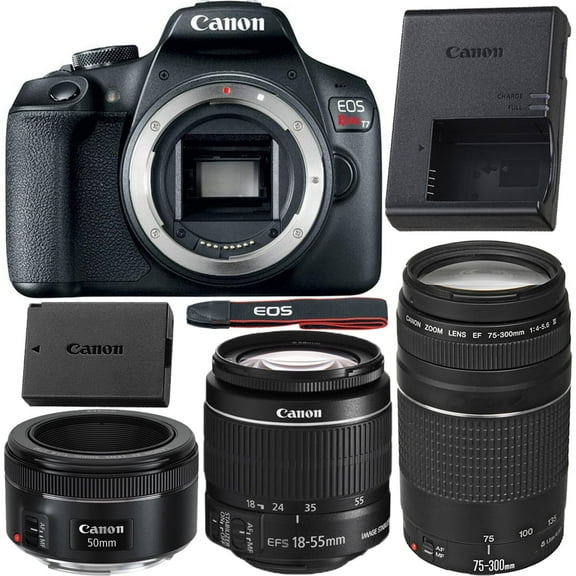 Canon EOS Rebel T7 DSLR Camera with 18-55mm, 75-300mm, and 50mm Lenses - Top Value Accessory Bundle