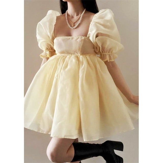 Mini vestidos de graduación con mangas abullonadas y cuello cuadrado, vestido de fiesta sin espalda con corte en A, color rosa claro, vestidos de baile de cumpleaños para niña encantadora