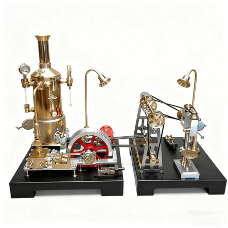 Retrol 38PCS SE-03 & 27PCS GF-01 Steam-Powered Workshop Bundle Metal IndustrialMill Engine & Transmission System DIY Mechanical Model Kit for Education Display