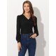thumbnail image 3 of Camiseta Suelta Básica de Manga Larga Allegra K Cuello En V para Oficina Informal Mujer Negro M, 3 of 6
