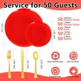 thumbnail image 2 of 250 Pcs Red Plastic Plates - Disposable Red Gold Dinnerware Set for 50 Guests, 50 Dinner/Dessert Plates,150 Gold Silverware for Party Wedding Birthday Christmas, 2 of 6