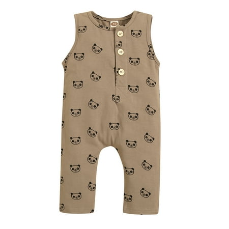 

Gzhioc Newborn Baby Casual Sleeveless Romper Panda Printed Button Round Neck Overalls