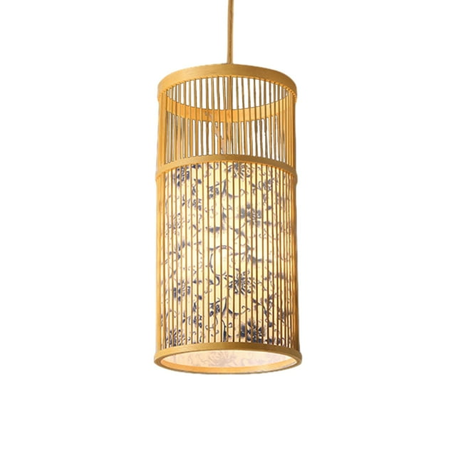 Lámpara colgante de bambú tejida, lámpara colgante estilo bohemio, lámpara de araña estilo japonés Estilo C Yuyangstore Pantalla de lámpara