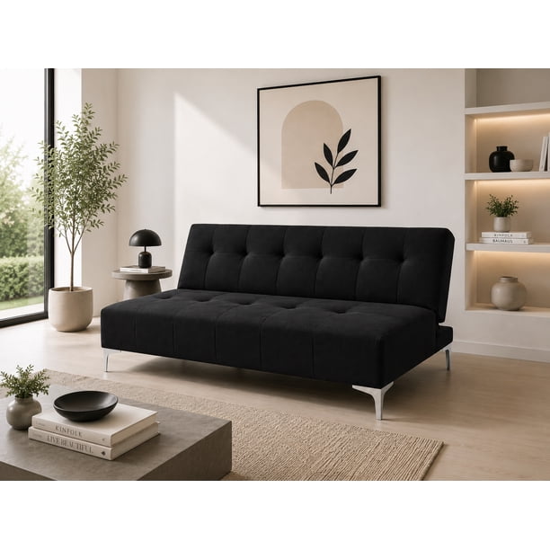 Sofá Cama Reclinable EL BAZAR STORE Vegas Lino Negro Moderno abotonado 3 Posiciones