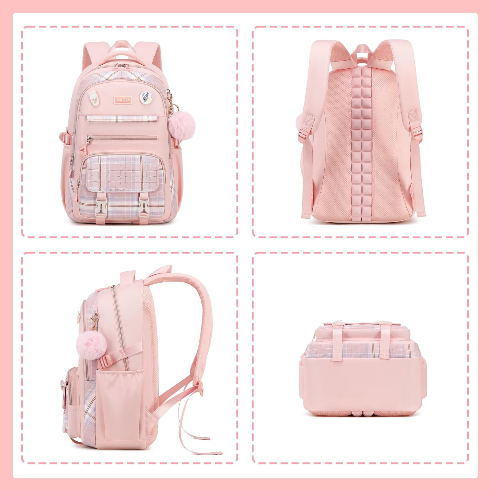 Soda Candy Girls Backpacks for School Kawaii Large Bookbag with Multiple Compartments Lightweight Casual Daypack for Teen Girls Primary Elementary Middle School College, Age 6-14, Pink