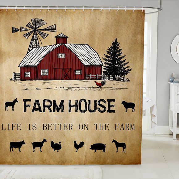 Erosebridal Rustic Farmhouse Bathroom Curtain 72x78,Farm Animal Bathroom Decor,Lodge Cabin Bathroom Decor