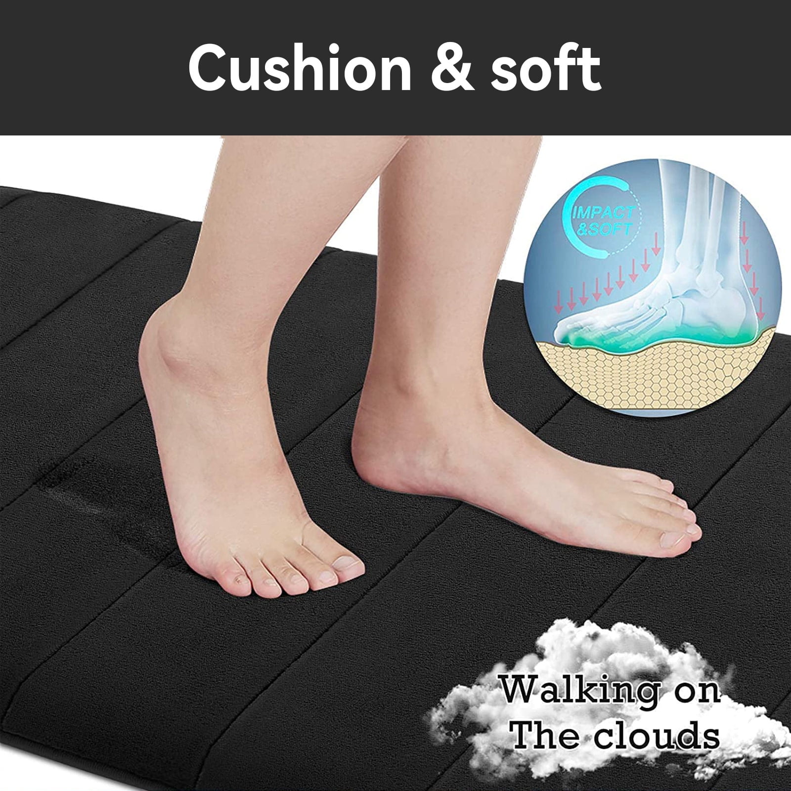 Hengbo Memory Foam Bathroom Mat Set Bathroom Rug Set 2 Piece Non Slip Extra Absorbent Thick Soft Dry Bathroom Mat Sets for Bathroom Washable Carpets Set 15.7x23.6+19.7x31.5 inches Black
