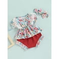 thumbnail image 3 of Chollius Infant Baby Girl Summer Ruffle Suit Round Neck Short Sleeve Tops Casual High Waist Loose Shorts Headband 3Pcs Set, 3 of 8