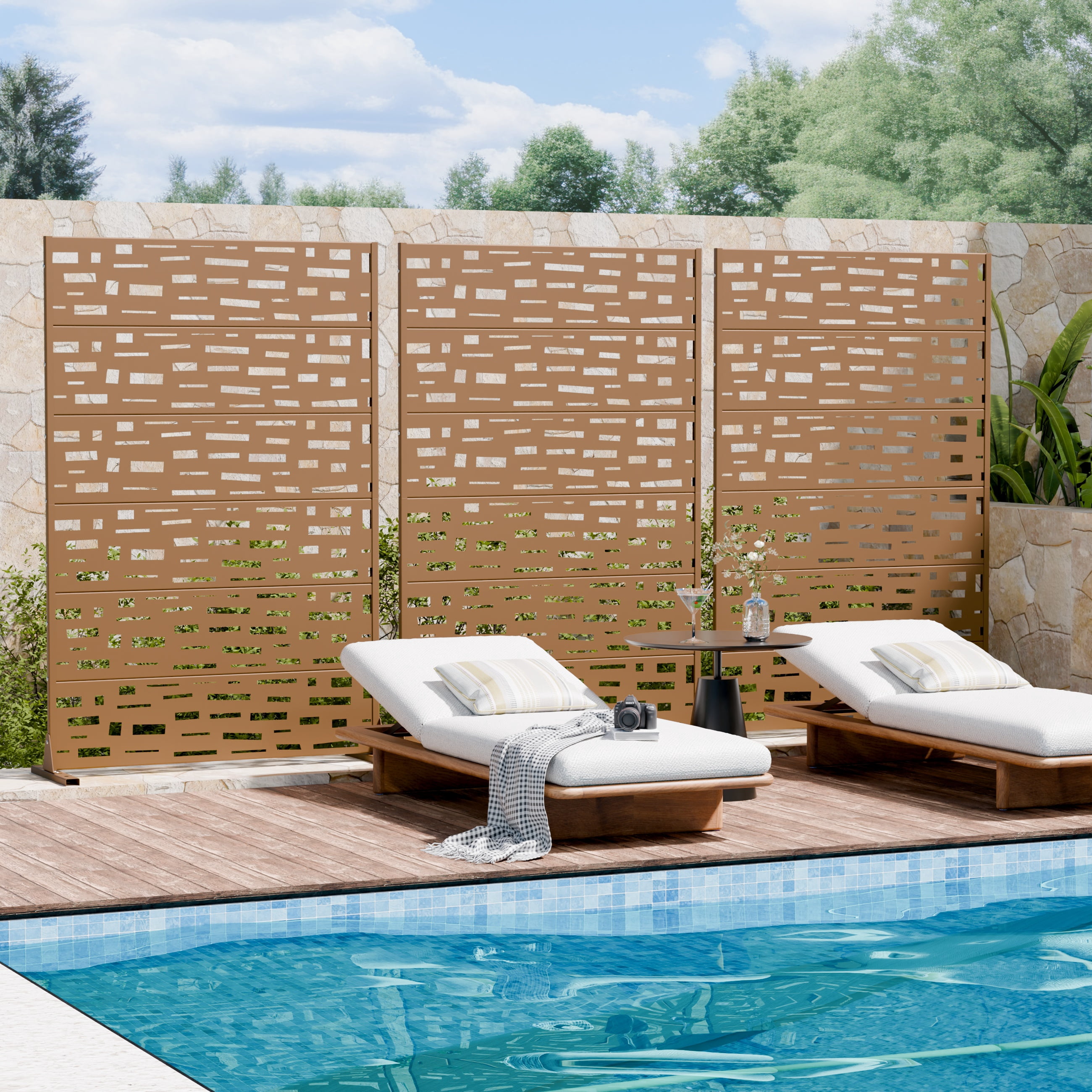 Privacy Metal Screen Fence Panel Horizontal Stripe Pattern
