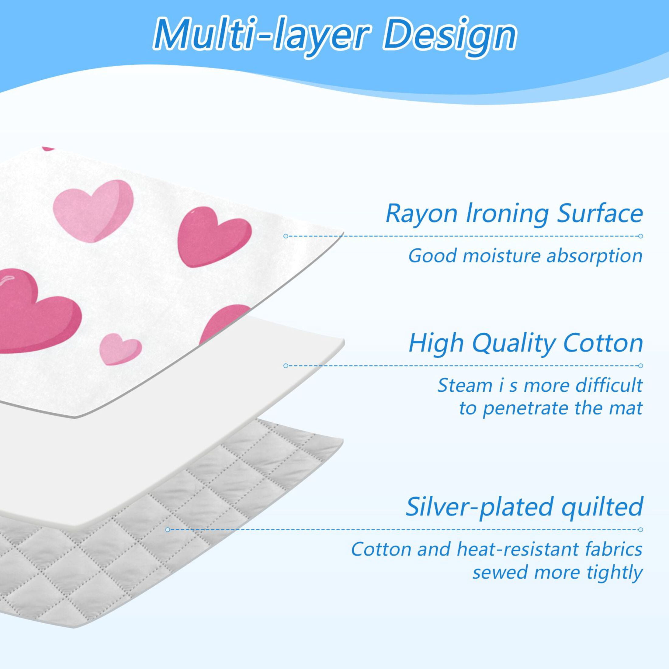 Pink Hearts Valentine Ironing Mat Blanket Portable Travel Ironing Pad Heat Resistant Pad 47.2" x 27.6”