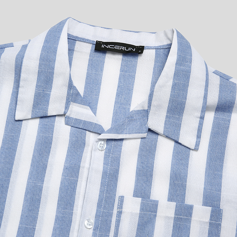 INCERUN Mens Short Sleeve Striped 