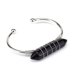 thumbnail image 1 of Granjero Gordo Pulsera de cuentas hecha a mano, pulsera de apertura de prisma hexagonal de piedra natural envuelta en alambre de cobre y plata hecha a mano, negra, 1 of 3