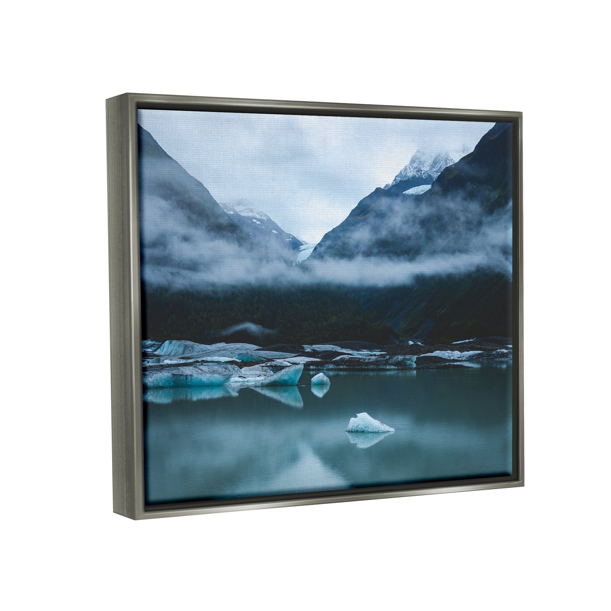 Stupell Industries Foggy Icebergs on Lake Landscape Photography Gray Floater Framed Canvas Art Print Wall Art, 21 x 17