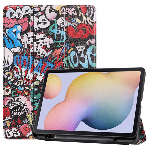 For Samsung Galaxy Tab S7/Tab S7 Tablet Sleeve 11 Inch, Premium Leather Slim and Lightweight with Auto Sleep/Wake Hard Tri-Fold Stand Cover (SM-T870/T875) Graffiti