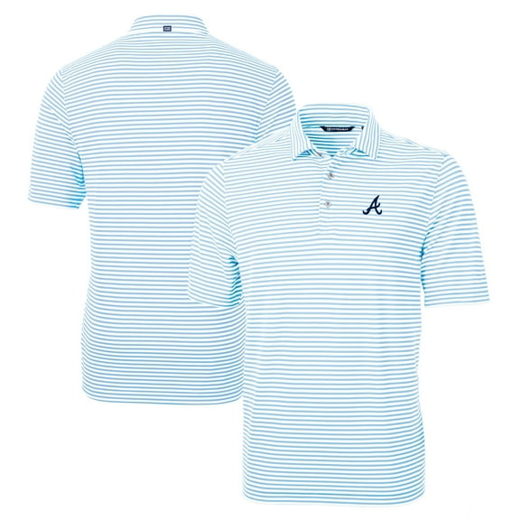 Men's Cutter & Buck Powder Blue Atlanta Braves Big & Tall Virtue Eco Pique Stripe Recycled Polo