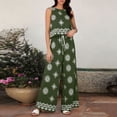 thumbnail image 6 of Zynoxe 2 Piece Sets for Women Going Out Comfy Crew Neck Sleeveless Crop Top Drawstring Waist Wide Leg Pants Suit Stylish Geometric Print Summer Sets Versatile Casual Beach Vacation Outfits 2XL, 6 of 7