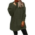 thumbnail image 2 of Black and Friday Clothing Sales Idoravan Long Sleeve Shirts for Women Winter Women's Round- Neck Plush Fall and Winter Loose Solid Pocket Warm Long Sleeve Blouse Tops Army Green L, 2 of 6