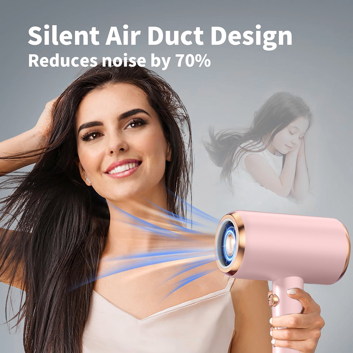 Professional Ionic Hair Dryer, Powerful 1600W Fast Drying Low Noise Blow Dryer with Concentrator Nozzle Diffuser Attachments for Home Salon Travel,ALCI Safety Plug