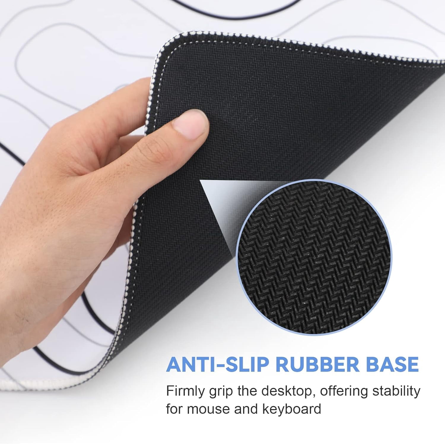 Mouse Pad Gaming Mousepad 31.5 x 11.8in Large Mouse Pad for Keyboard and Mouse with Anti-Slip Rubber Base, Keyboard Pad XL Mouse Mat for Home and Office（Black with White Topographic Line）