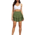 thumbnail image 5 of Womens Smocked High Waist A-Line Mini Skirt Double Layer Tiered Ruffle Hem Solid Color Flared Short Skirt with Shorts, 5 of 20