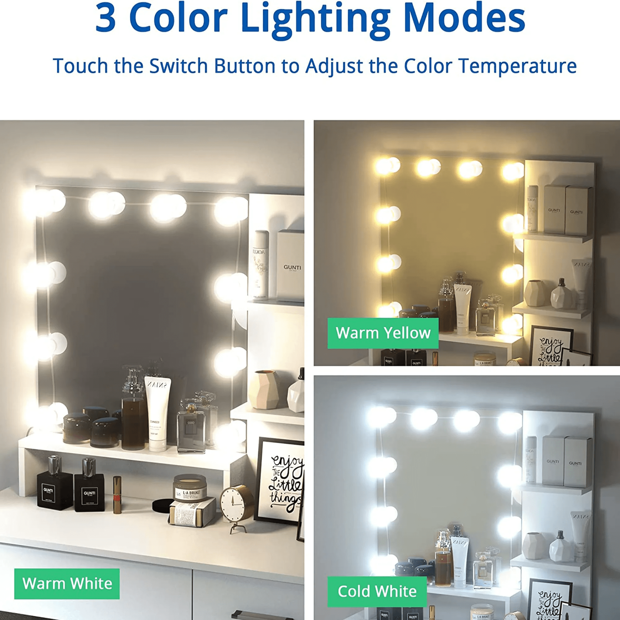 White Vanity Desk with Mirror & Lights,Makeup Vanity Table with Drawers & Storage Shelves for Bedroom